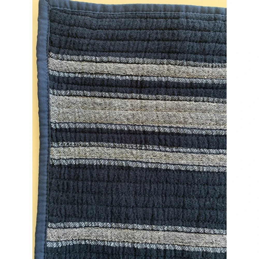 FRYE Set‎ of 2 Pillow Shams Blue Gray Stripe Sporty Cotton Nautical STANDARD